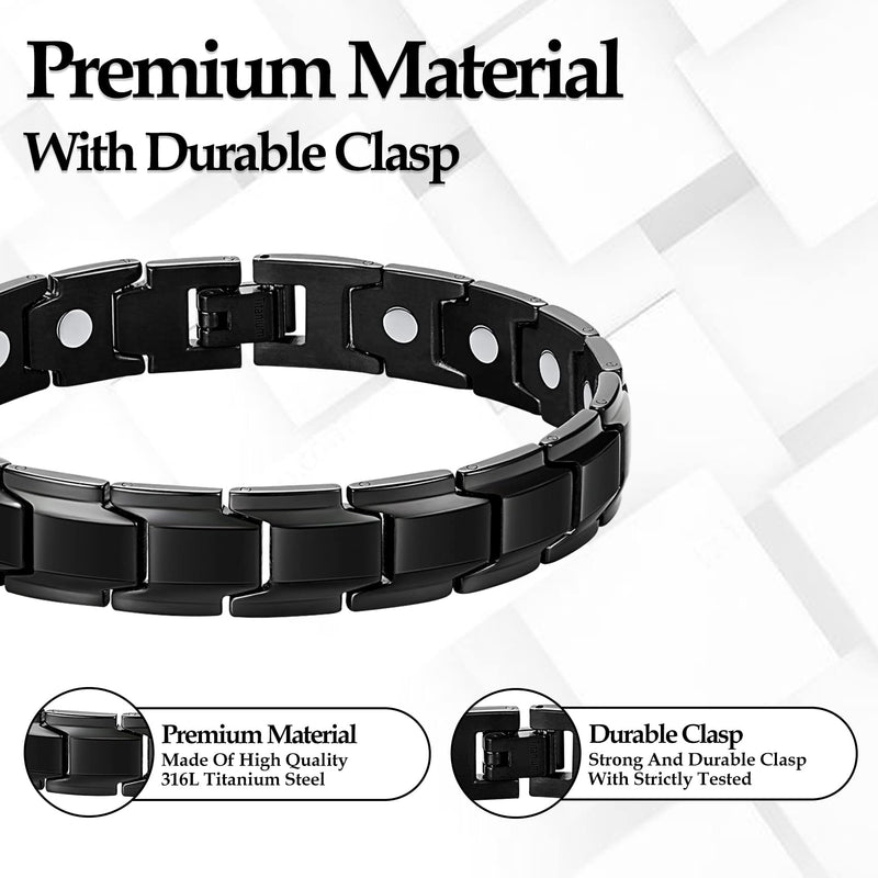 Jecanori Titanium Steel Magnetic Bracelet for Men Women,Unisex Style Ultra Strength Magnets Brazaletes(3500 Guass),Adjustable Size Wirstband with Adjustment Tool and Jewelry Gift Box (Black) Black - NewNest Australia
