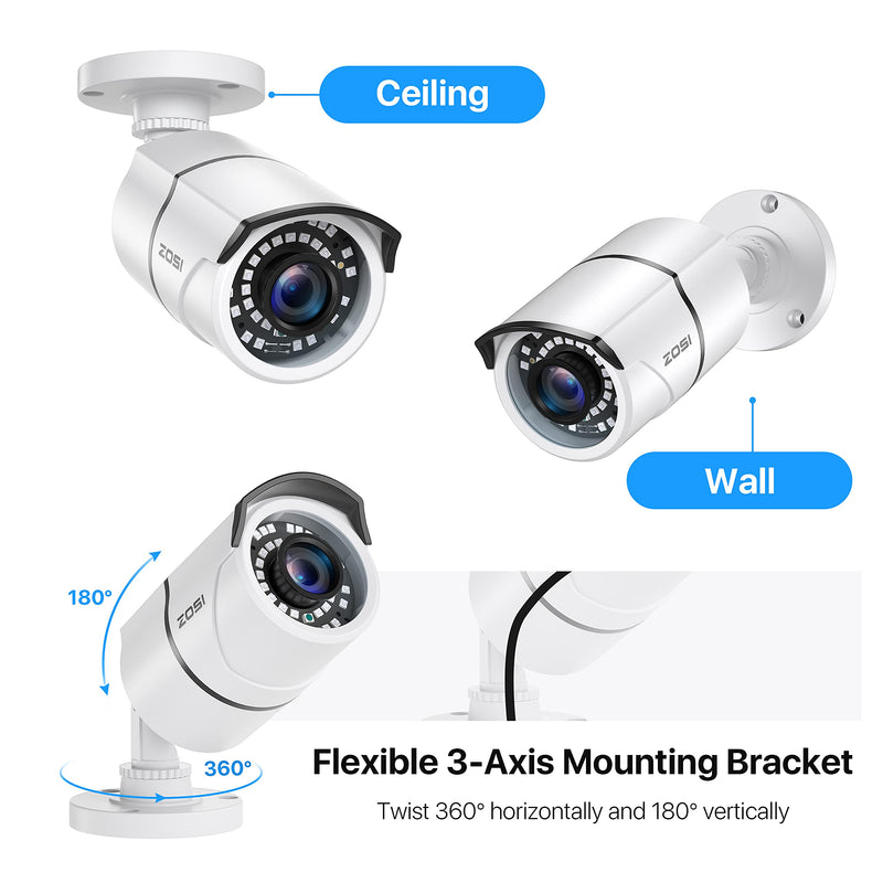 ZOSI 2.0MP HD 1080p 1920TVL Security Camera Outdoor Indoor (Hybrid 4-in-1 HD-CVI/TVI/AHD/960H Analog CVBS),36PCS LEDs,120ft IR Night Vision,105° View Angle Weatherproof Surveillance CCTV Bullet Camera 1Cam Wire Camera - NewNest Australia