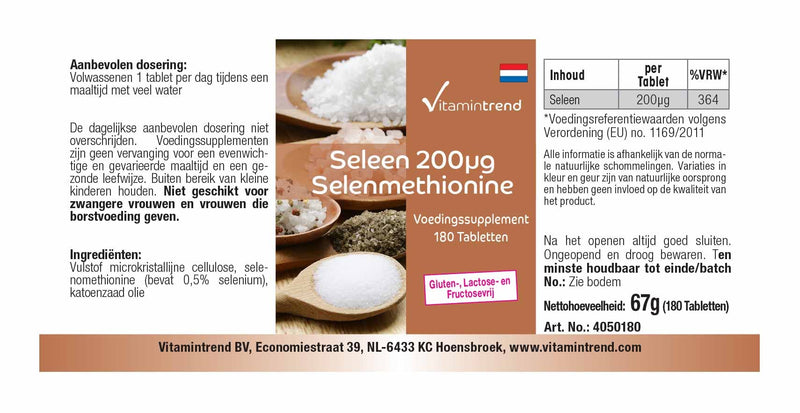 Selenium 200µg - 180 tablets for 6 months - yeast-free - high dosage - vegan | Vitamintrend® - NewNest Australia
