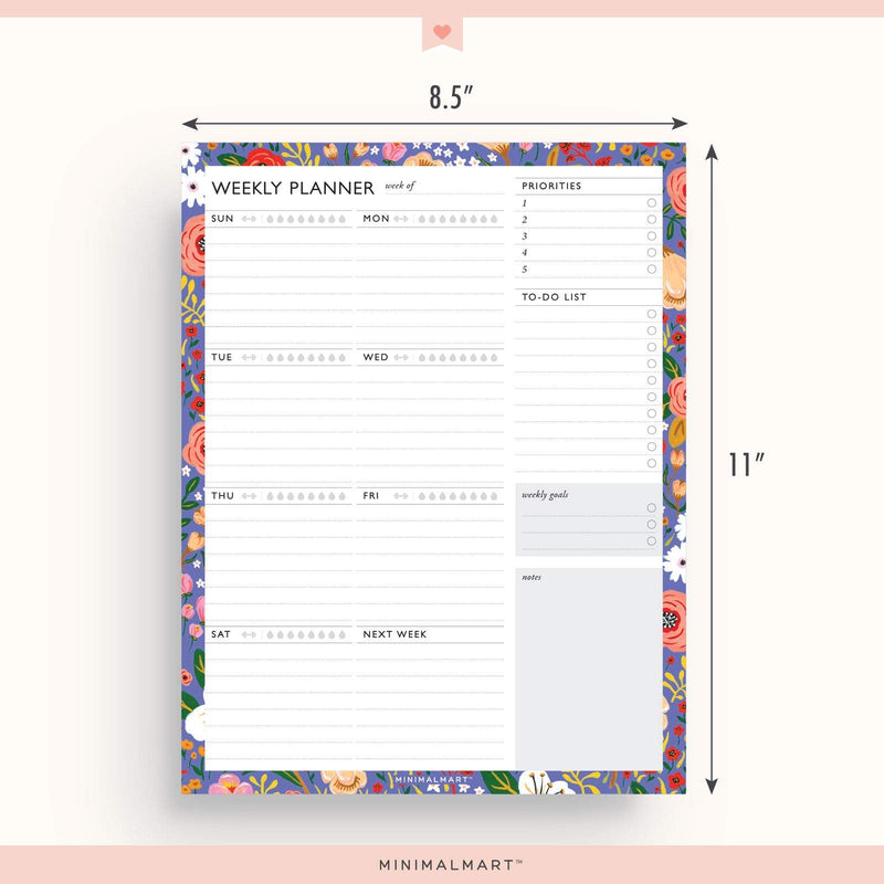 Minimalmart Weekly Planner with 52 Undated 8.5 x 11 Tear-Off Sheets, Floral Weekly Vibrant Calendar, Organizer, Scheduler, Productivity Tracker, Priority Task, Weekly Goal, to-do List - NewNest Australia