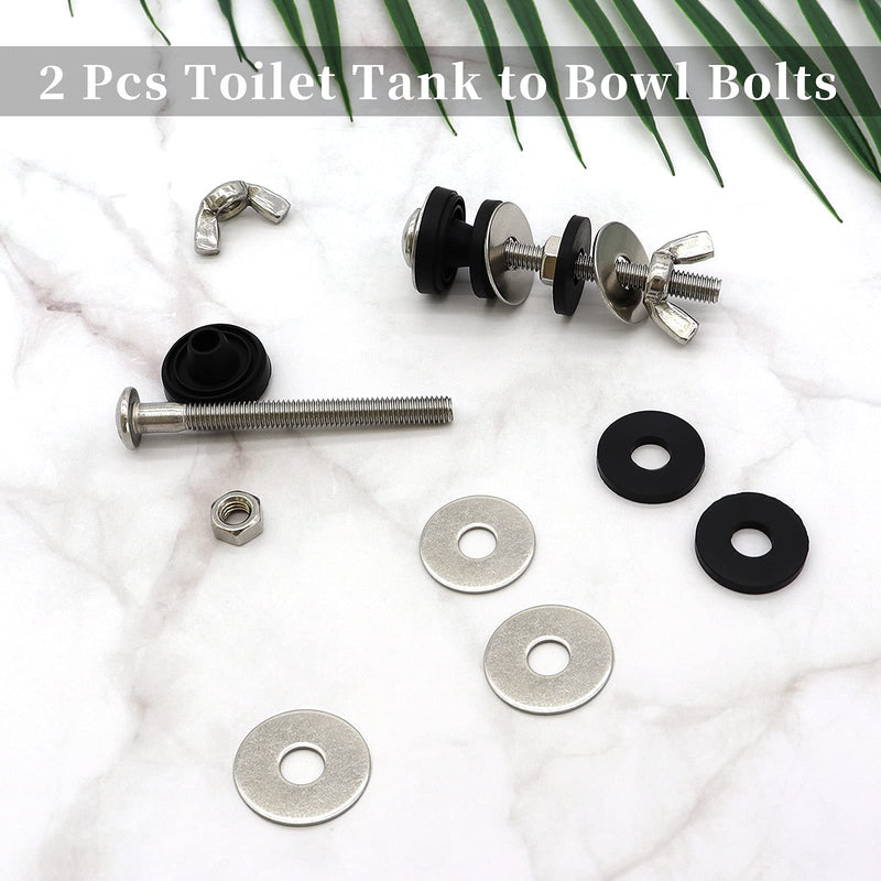 2PCS Universal Toilet Tank to Bowl Bolts Kit, Heavy Duty Toilet Bolts, Waterproof Stainless and Rubber Washers Gaskets with Extra Long Nut Screw for Fastening (Silver) 2PCS - NewNest Australia