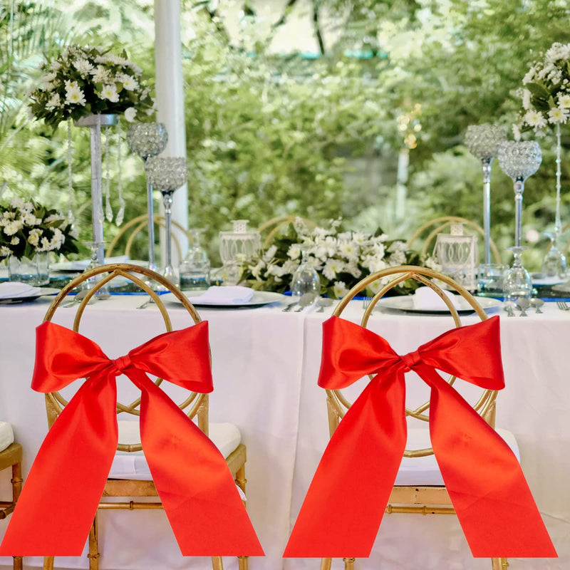 Nichemigo 4 Inch x 24 Yard Double Face Satin Ribbon Wide Solid Color Fabric Ribbons for Chair Sash Cutting Ceremony Gift Wrapping Craft DIY Sewing Car Bows Dining Tables, Red - NewNest Australia