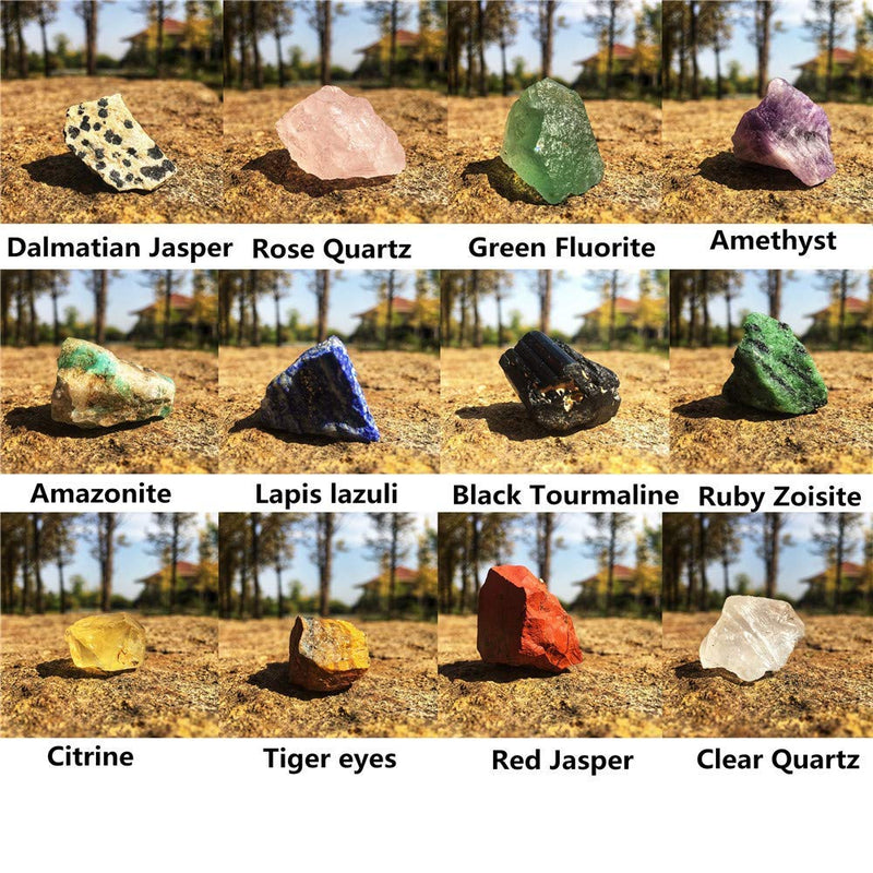 12 PCs Chakra Stone Healing Crystal Stone Kit Rough Gemstones Raw Healing Stones Set for Yoga, Meditation, Zen, Aura Cleansing 12 Chakra Stone - NewNest Australia