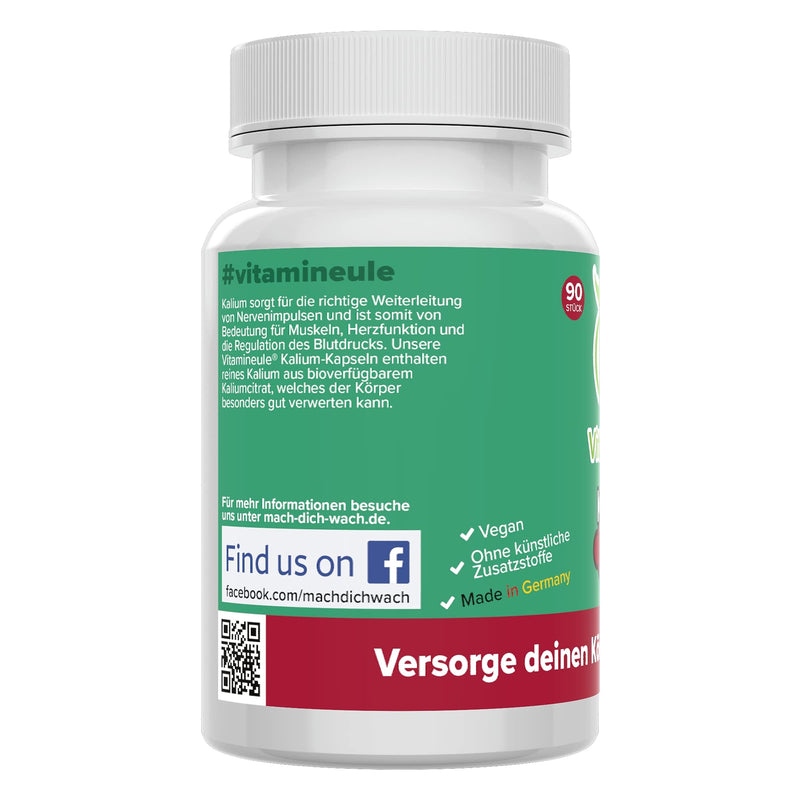 Potassium capsules - high dosage - 200mg elemental potassium - quality from Germany - pure potassium citrate without artificial additives - vegan - laboratory tested - small capsules instead of tablets - Vitamineule® - NewNest Australia