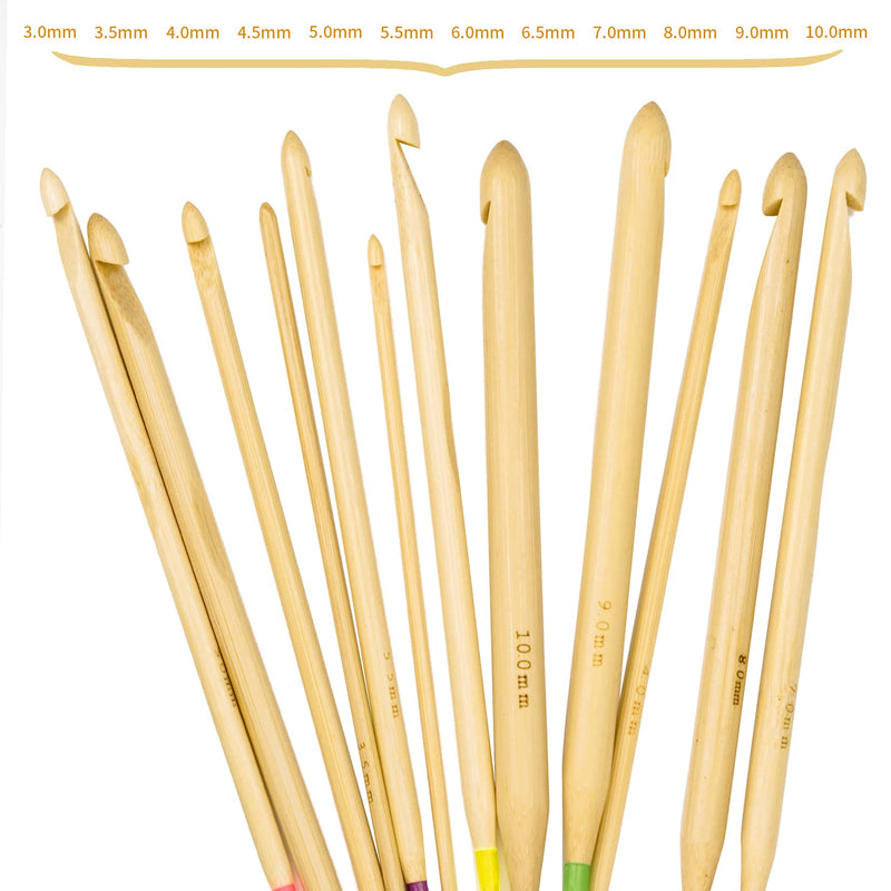 23 Pieces Tunisian Crochet Hooks Kit Including 12pcs 3-10 mm Bamboo Knitting Needle with Bead Carbonized Bamboo Needle + 11pcs 2-8 mm Multi Color Tunisian Afghan Aluminum Crochet Hooks - NewNest Australia