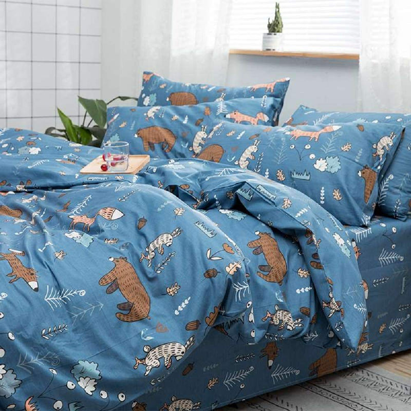 Wellboo Bear Pillowcases Blue Cute Animal Pillow Shams Cotton Kids Boys Girls Pillow Covers Forest Plants Rabbit Fox Children Pillow Cases Soft Health Breathable Envelope Closure Pack of 2 Blue Bear 20"*26" - NewNest Australia