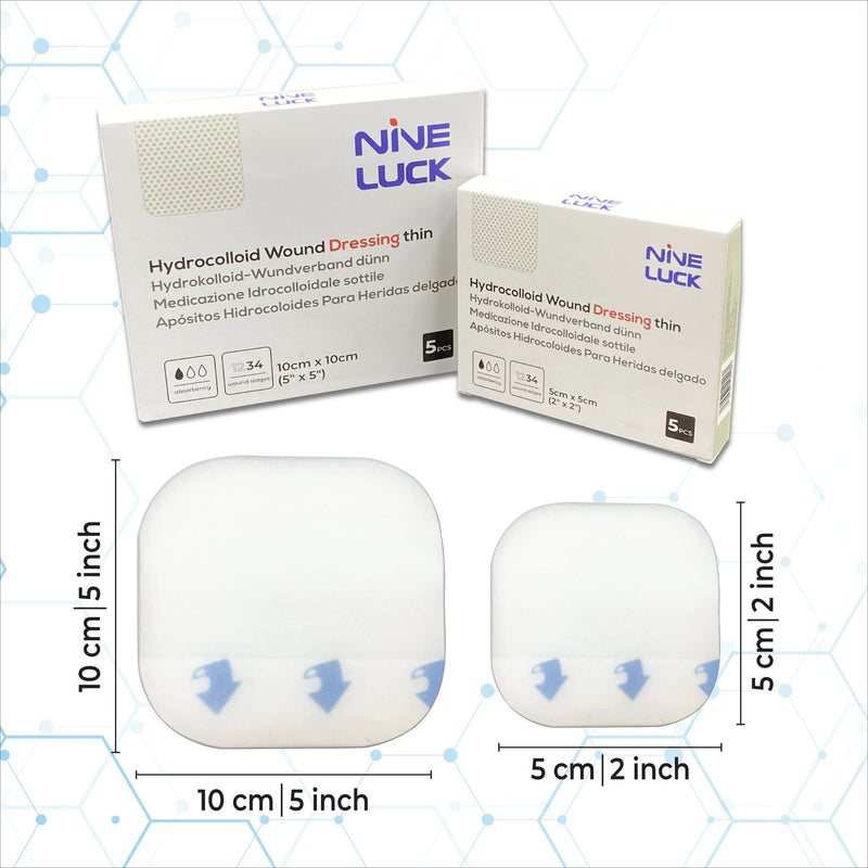 5pcs Pack - 5cm x 5cm Hydrocolloid Wound Dressing Pads Extra Thin - CE Certificated Sterile and Waterproof Adhesive Bandages for Wounds - Medical and First Aid Supplies 5x5 cm (Pack of 5) - NewNest Australia