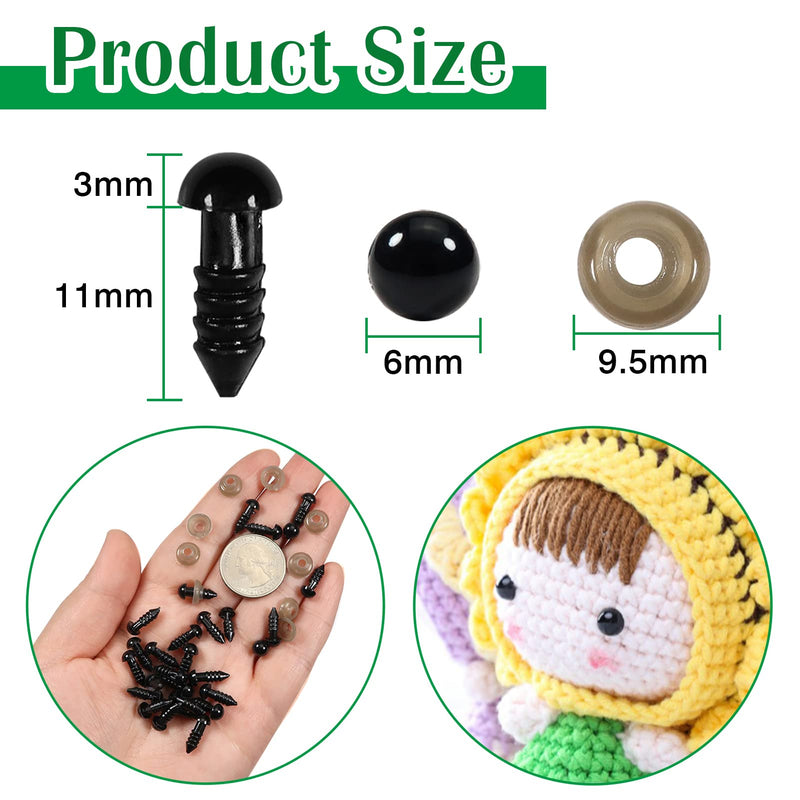 TOAOB 150pcs 6mm Black Plastic Safety Eyes Crafts Safety Eyes with Washers for Stuffed Animals Amigurumis Crochet Bears Doll Making - NewNest Australia