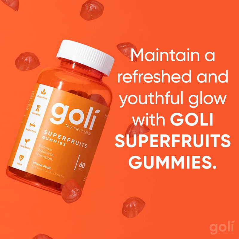 SUPERFRUITS Vitamin Gummy by Goli Nutrition 60 ct - with Collagen-Enhancing Ingredients. Radiate. Rejuvenate. Refresh (Mixed Fruit, Vegan, Plant-Based, Non-GMO, Gluten-Free & Gelatin Free) 60 Count (Pack of 1) - NewNest Australia
