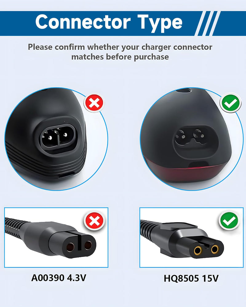 15V HQ8505 Shaver Charging Cable for Philips Norelco 3000 5000 7000 9000 Series S5050 PT860 AT750 QT4022 HQ PT QC QG RQ Series One Blade Pro QP6510 QP6520 QP6530 QP6620 Power Supply Charger Shaver Charger - NewNest Australia