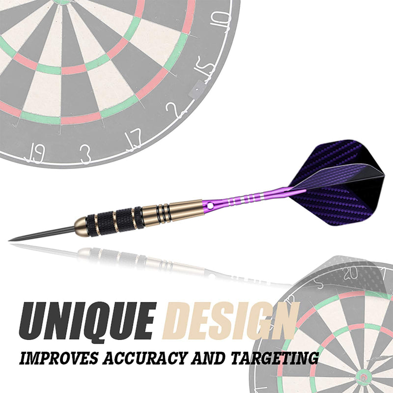 sanfeng Darts Metal Tip Set for Dartboard, Steel Tip Darts 22g 23g 24g 27g with Black Blue Green Aluminum Shafts + Extra Flights + 50pcs Rubber O-Rings 12pcs Spring Rings + 1pcs Dart Sharpener Tool 24g-Purple--3 Pack - NewNest Australia