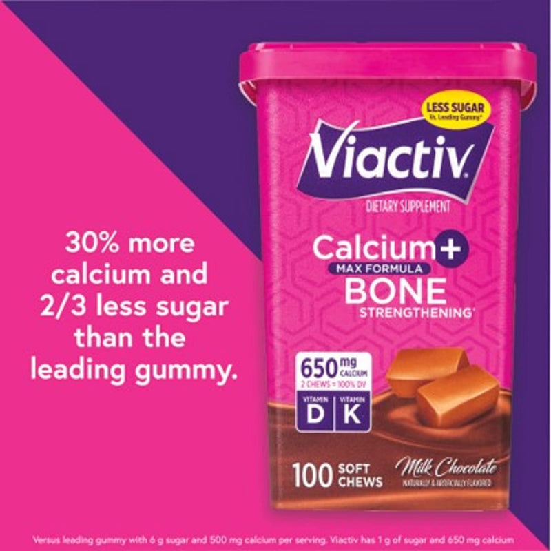 Viactiv Calcium +Vitamin D3 Supplement Soft Chews, Milk Chocolate, 100 Chews - Calcium Dietary Supplement for Bone Health 100 Count (Pack of 1) - NewNest Australia