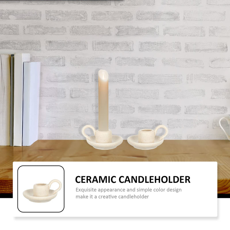 DOITOOL 2Pcs Ceramic Candlestick Holder, Taper Candle Holder with Handle, Nordic Style Candlelight Stand Desktop Ornament for Table, Centerpiece, Wedding ( Beige ) - NewNest Australia