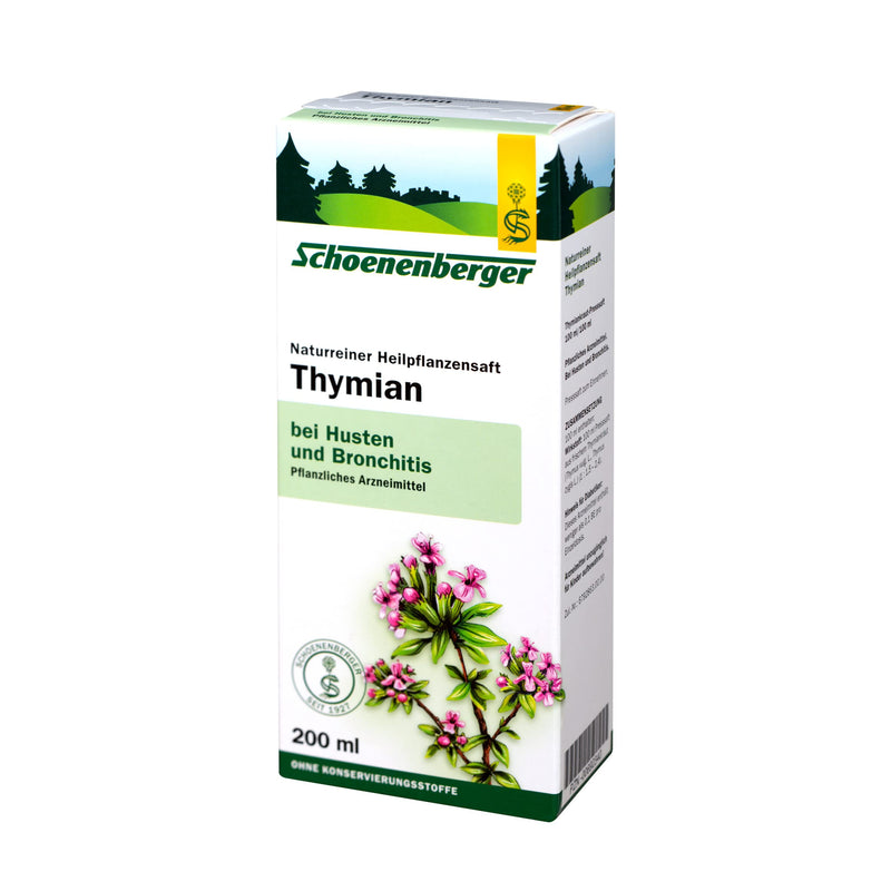 Schoenenberger - Thyme Natural Medicinal Plant Juice - 1 X 200 Ml Glass Bottle - Free-Sale Medicine - For Coughing And Bronchitis - To Improve The Symptoms Of Cold Diseases - NewNest Australia