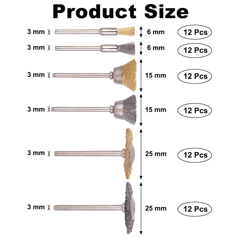 Rocaris 72 Pack Wire Wheel Brushes Set, Brass and Steel Wire Brush Set 1/8" Shank for Rotary Tools Accessories Polish Clean Tools - NewNest Australia