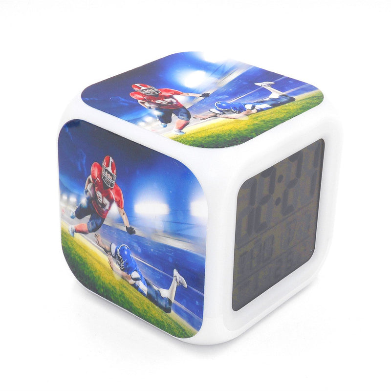 NewNest Australia - BoFy Led Alarm Clock American Football Tounchdown Sports Pattern Personality Creative Noiseless Multi-Functional Electronic Desk Table Digital Alarm Clock for Unisex Adults Kids Toy Gift 