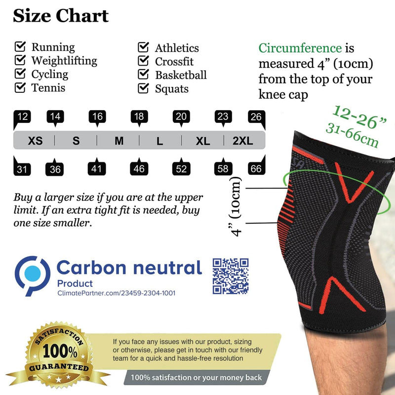 aZengear Knee Support Brace (Pair) - Compression Knee Sleeve for Joint Pain, Ligament Injury, Meniscus Tear, Arthritis, ACL, MCL, Running, Weightlifting, Squats (L) L - NewNest Australia
