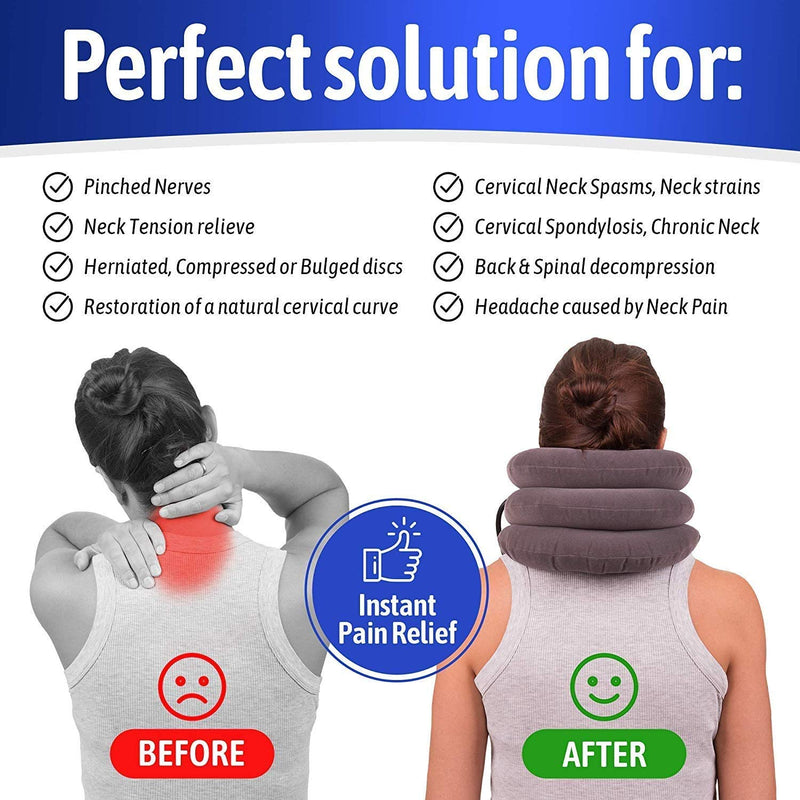 S Cervical Neck Traction Device for Instant Neck Pain Relief - Inflatable & Adjustable Neck Stretcher Neck Support Brace, Best Neck Traction Pillow for Home Use Neck Decompression Gray - NewNest Australia