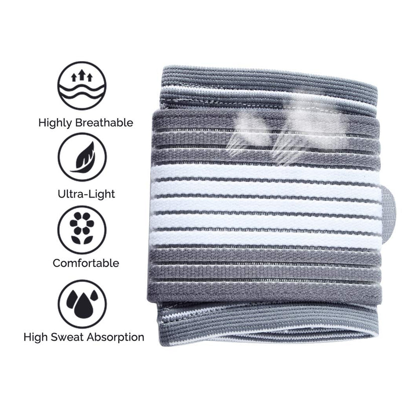 Neotech Care Wrist Band - Adjustable Compression Strap - Elastic & Breathable Fabric - Support Sleeve for Tennis, Sports, Exercise - Men, Women, Right or Left - Grey Colour (Size M, 1 Pair) 2 - NewNest Australia