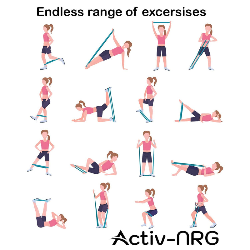 Activ-NRG Resistance Bands Set of 5 Physio, Exercising, Strengthening, Injury. Suitable for all Levels - 5 Different Strengths. Ideal for Fore Arms, Wrists, Ankles, Upper and Lower legs. - NewNest Australia