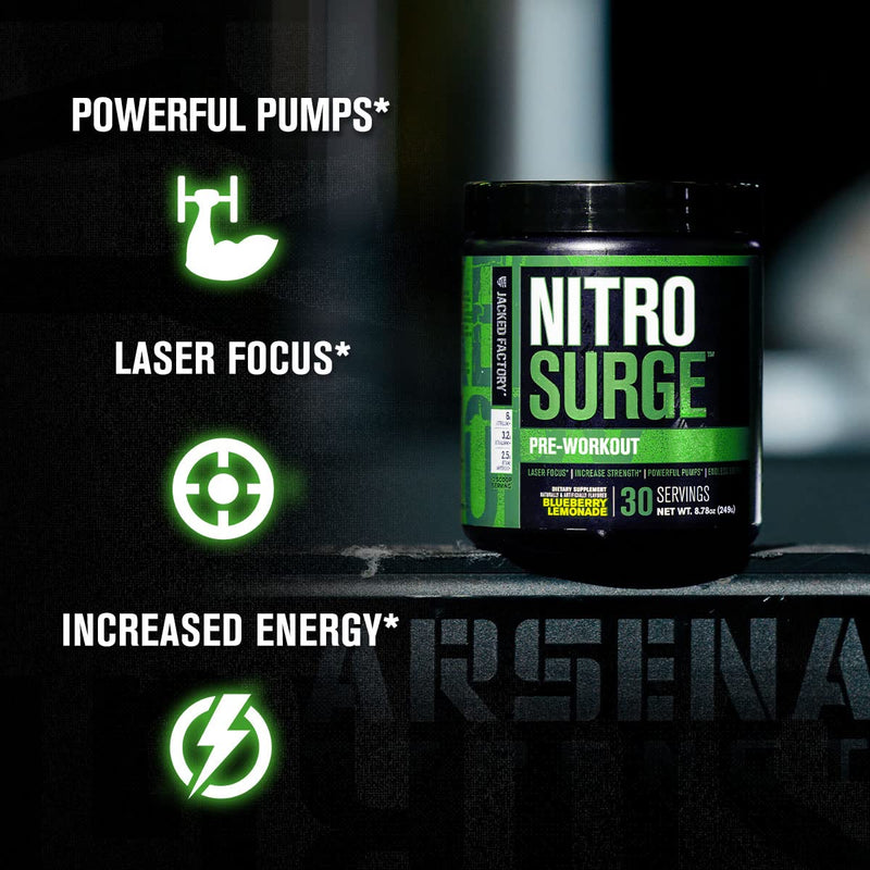 NITROSURGE Pre Workout Supplement - Endless Energy, Instant Strength Gains, Clear Focus, Intense Pumps - Nitric Oxide Booster & Powerful Preworkout Energy Powder - 30 Servings, Arctic White - NewNest Australia