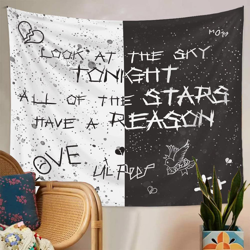 Rapper Wall Tapestry Lil Peep Tapestries Juice Wrld Black and White Star Tapestry for Bedroom Dorm Hip Hop Home Decorations Wall Hanging 60'' X 50'' - NewNest Australia