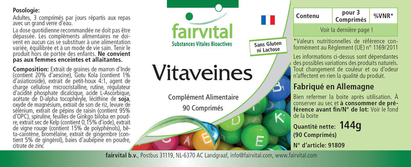 Fairvital | Vein vitamins - HIGH DOSE - VEGAN - 90 tablets - with grape seed extract, horse chestnut and more - NewNest Australia