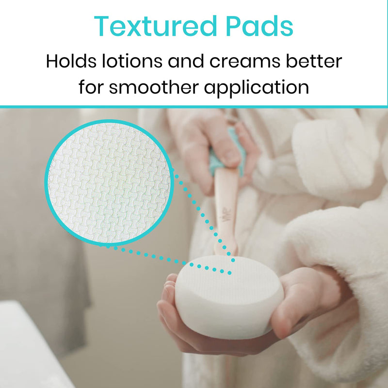 Vive Back Lotion Applicator - Long Reach Handle Washer Scrubber w/Pad for Easy Self Application of Shower Body Wash, Skin Cream, Sunscreen, Self Tanner and Aloe - Men and Women (3 Replacement Pads) Padded Brush   3 Pads - NewNest Australia