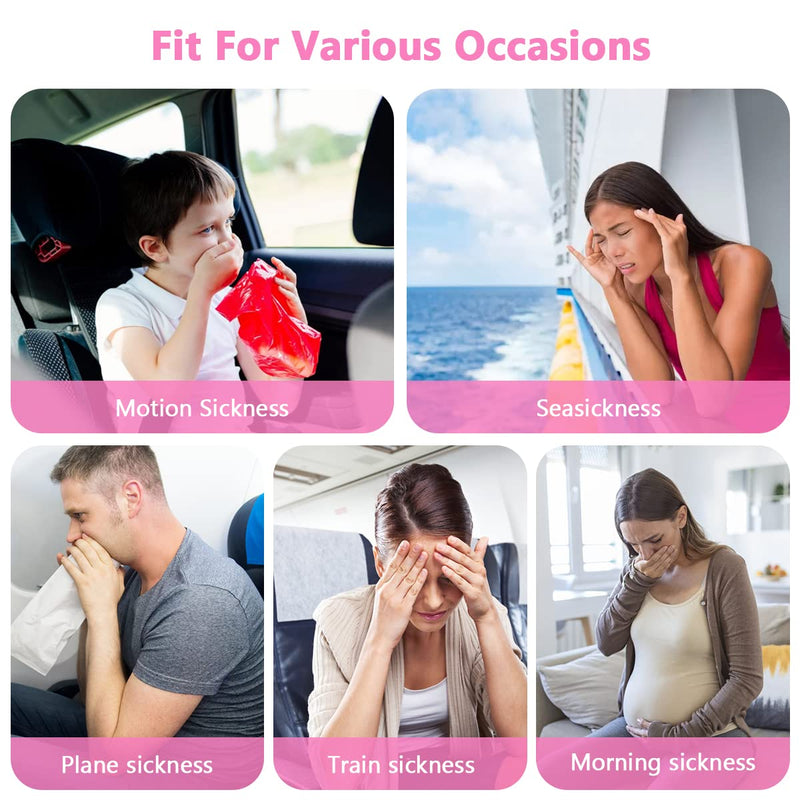 ACWOO Motion Sickness Wristbands, 2 Pairs Natural Sickness Bands for Kids & Adults, Anti-Nausea Wristbands for Car Sea Sickness, Relief Wristbans for Sea Flying Travel (Pink+Blue) 2 Pairs（pink+blue） - NewNest Australia
