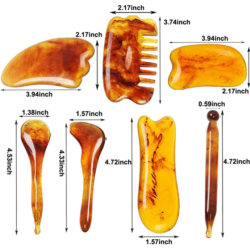 7 Pack Gua Sha Scraping Massage Facial Tools Kit, Resin Amber Guasha Scraper Board Health Care Beauty Scrape Plate with Flax Bag for Face Body Leg Back Care Physical Acupuncture Deep Tissue Therapy - NewNest Australia