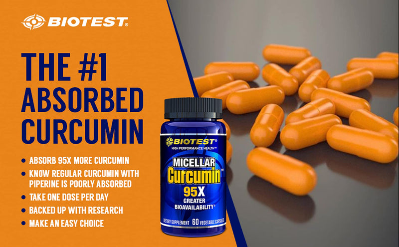 Biotest Micellar Curcumin Solid Lipid Turmeric Particles (2 Month Supply) - 95x Greater Absorption Than Piperine Formulas - for Heart Health, Joint Support, Immune Support (60 Veggie Capsules) - NewNest Australia