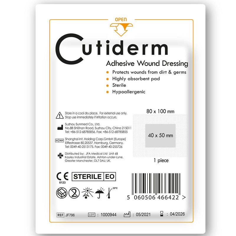 Pack of 10 Cutiderm Adhesive Sterile Wound Dressings - Suitable for cuts and grazes, Diabetic Leg ulcers, venous Leg ulcers, Small Pressure sores (80mm x 100mm) - NewNest Australia