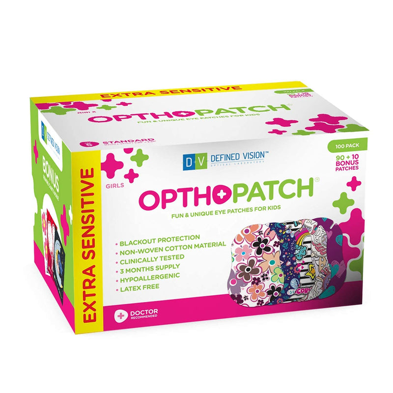 Opthopatch Kids Eye Patches - Fun Girls Design [Series II] - 90 + 10 Bonus Latex Free Hypoallergenic Cotton Adhesive Bandages for Amblyopia and Cross Eye - 3 Reward Chart Posters by Defined Vision - NewNest Australia
