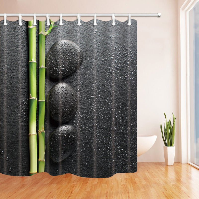 NYMB Spa Decor, Zen Garden Theme Stone and Bamboo on Black Shower Curtain,Polyester Fabric Yoga Bathroom Decorations, Bath Curtains Hooks Included, 69X70 inches, Green - NewNest Australia