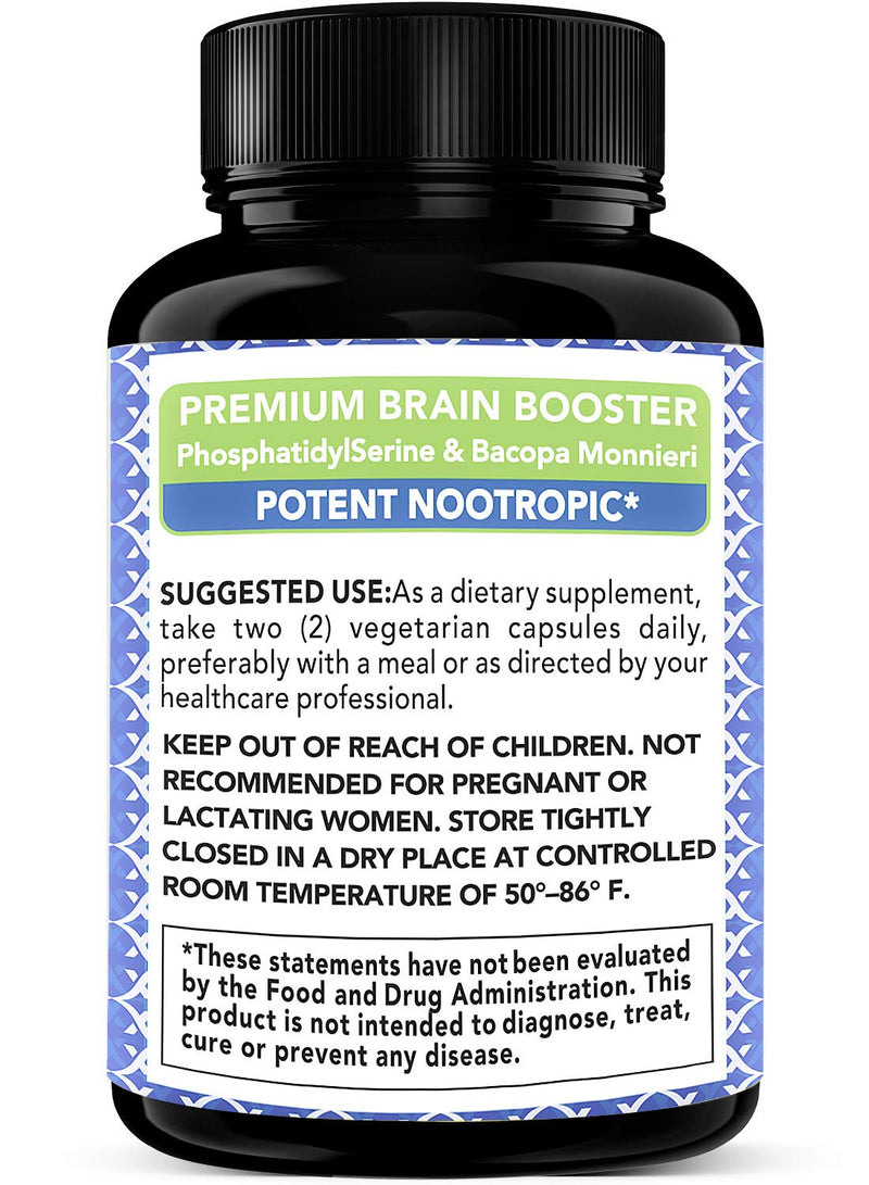 PhosphatidylSerine & Bacopa Monnieri 400 mg 2 in 1 Supplement - Natural Brain Enhancer/Nootropic for Enhanced Focus and Concentration, Memory Support, & Cognitive Function - 120 Vegetarian Capsules - NewNest Australia