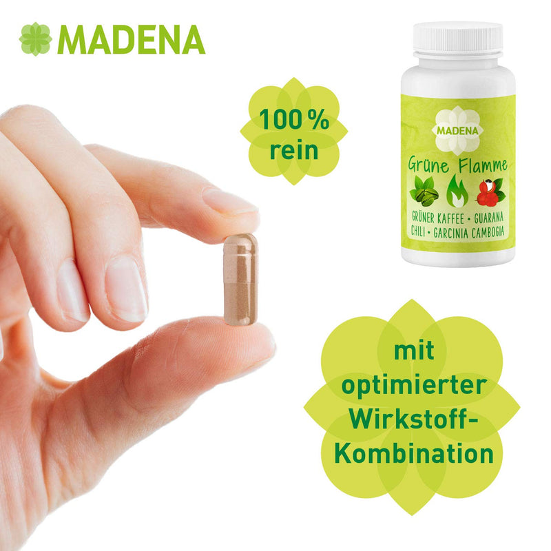 MADENA Green Flame | high dosage in pharmacy quality | Green coffee extract Guarana Konjac root Garcinia Cambogia + Chili extract L-Carnitine 100 caps. - NewNest Australia