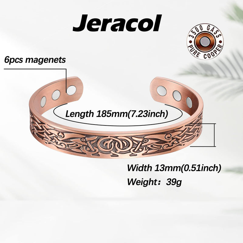 Jeracol Copper Magnetic Bracelet for Men Women,2 Pack 99.99% Solid Copper Cuff Bangle with Pattern Design Magnetic Bracelets with Ultra Strength Magnets,Adjustable Size Bracelet with Gift Box Tree-viking - NewNest Australia