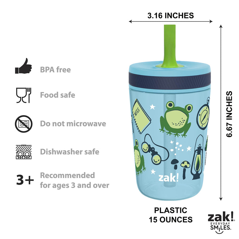 Zak Designs Kelso 15 oz Tumbler 2pc Set, ( Campout ) Non-BPA Leak-Proof Screw-On Lid with Straw Made of Durable Plastic and Silicone, Perfect Baby Cup Bundle for Kids - NewNest Australia