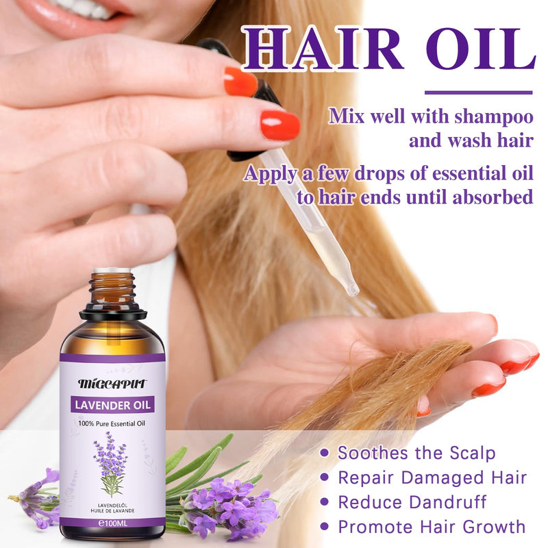 Migcaput Essential Oils Lavender Oil 100 Ml, 100% Pure Natural Essential Oils, Premium Quality Aromatherapy Essential Oil, Fragrance Oils For Diffuser, Humidifier, Relaxing, Massage, Bath - NewNest Australia