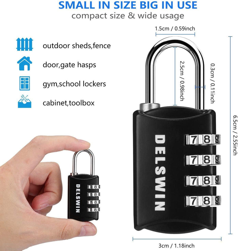 Combination-Padlock 4-Digit-Gym-Locker-Lock - 4 PCS Resettable Combo Lock for Toolbox School Employee Locker Weatherproof Travel Lock for Luggage Backpack Gate Shed Black1 - NewNest Australia