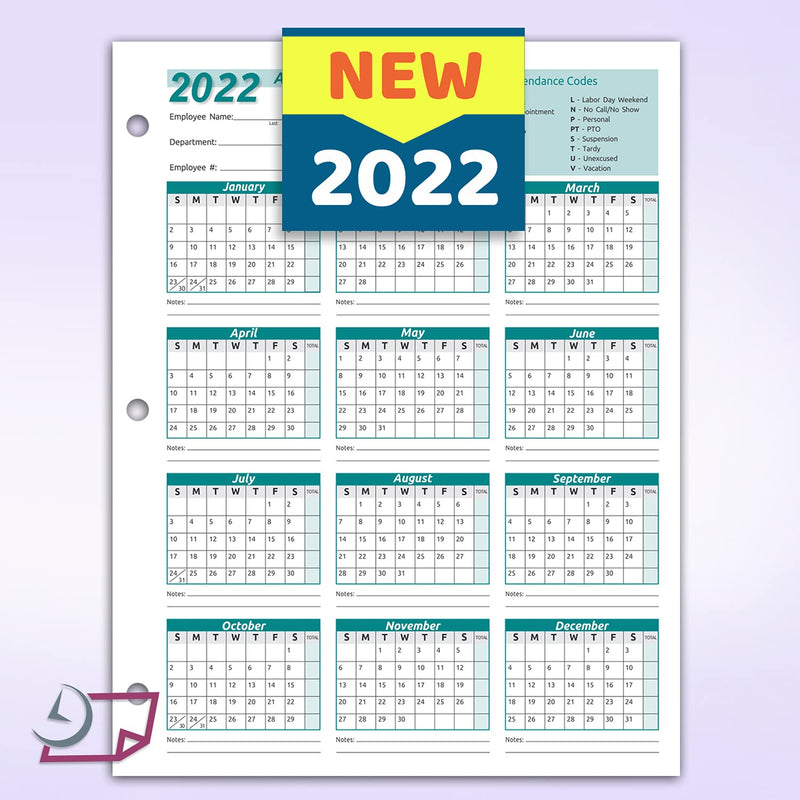 Work Tracker Attendance Calendar Cards- 8 ½ X 11 Cardstock / Pack of 25 Sheets (Green Color - 2022) Green -2022 - NewNest Australia