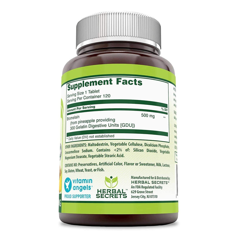 Herbal Secrets Bromelain 500 Mg 360 Tablets (Non-GMO)- Proteolytic Enzyme* Anti-Inflammatory Properties* Support Joint Health* Promotes Nutrient Absorption* Pack of 3 - 360 Tablets Total - NewNest Australia