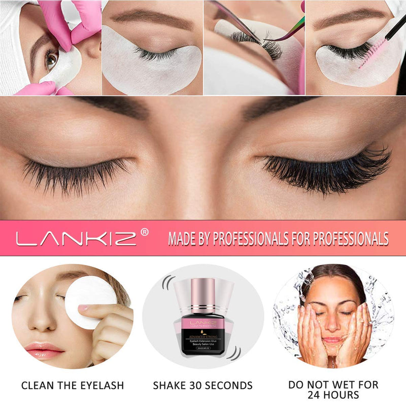 LANKIZ-Eyelash-Extension-Glue,10ml Individual Eyelashes Glue 1-2s Semi Permanent Eyelash Glue Individual Lashes with 6 Weeks Retention, Black Lash Extension Glue (Advanced Strong) Advanced Strong - NewNest Australia