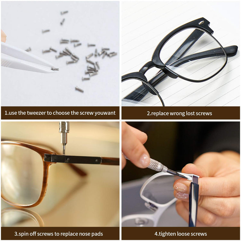 Glasses repair set, 500 pieces glasses repair tool set, with small screws nuts, silicone nose pads, tweezers, micro screwdriver, cleaning cloth, for glasses, sunglasses - NewNest Australia