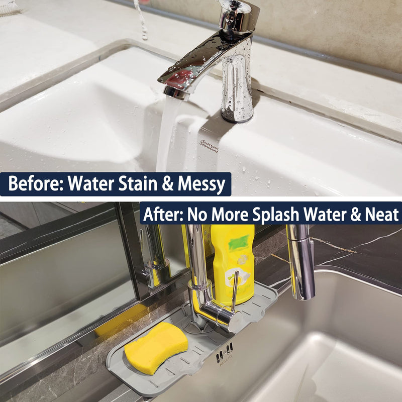 Kitchen Faucet Sink Splash Guard, Silicone Faucet Water Catcher Mat – Sink Draining Pad Behind Faucet, Grey Rubber Drying Mat for Kitchen & Bathroom Countertop Protect - NewNest Australia