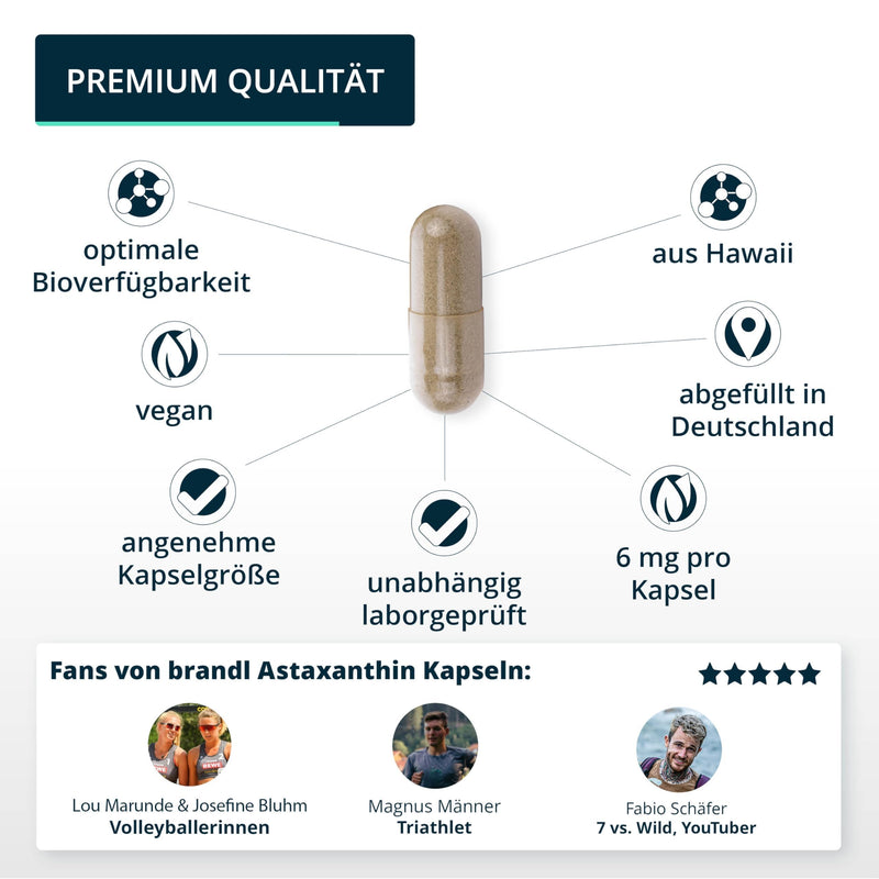 brandl® Astaxanthin high dosage with antioxidants from Hawaii | Produced in Germany premium quality | 90 vegan astaxanthin capsules with 6mg astaxanthin each - NewNest Australia