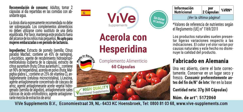 Acerola With Hesperidin - 60 Capsules With Vitamin C, Grapefruit Seed Extract And Bitter Orange Extract - High Dose And Vegan - Standardized Extracts | Quality From Germany Vive Supplements - NewNest Australia