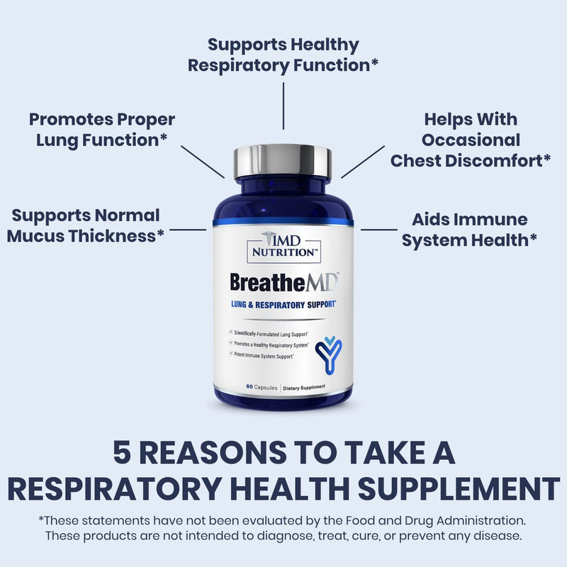 1MD Nutrition BreatheMD | Lung and Respiratory Support Supplement | Promotes a Healthy Immune System | with Elderberry, Chromium, and L-Cysteine | 60 Ct. 60 Count (Pack of 1) - NewNest Australia