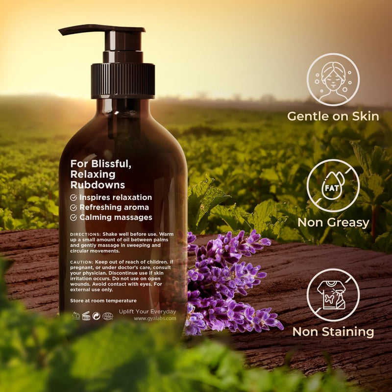 Gya Labs Lavender And Peppermint Massage Oil (200Ml) - Aromatherapy Oil Massage Oil For Sore Muscle And Skin - Made With Jojoba, Argan, Sunflower, Sweet Almond And Vitamin E - NewNest Australia