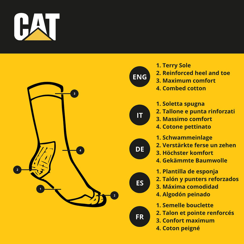 Caterpillar Diabetic Work Socks 6 Pairs Of Work Socks, Better Blood Circulation, Moisture-Wicking, Non-Tight, Reinforced Heel Tip, Cotton, Hand-Linked 43-46 Black - NewNest Australia